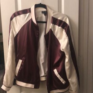 Maroon and white silk bomber jacket